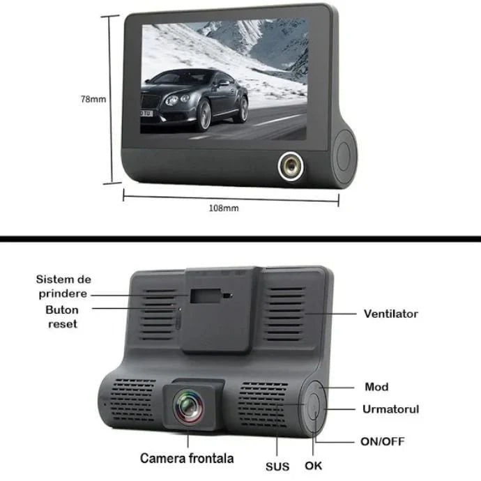 Camera Auto Tripla| Fata/Spate/Interior| 4 inch| Full HD